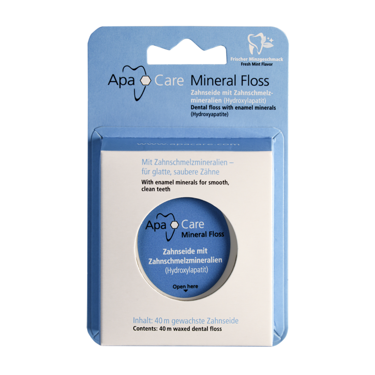 ApaCare Mineral Floss 40 m waxed dental floss in retail packaging
