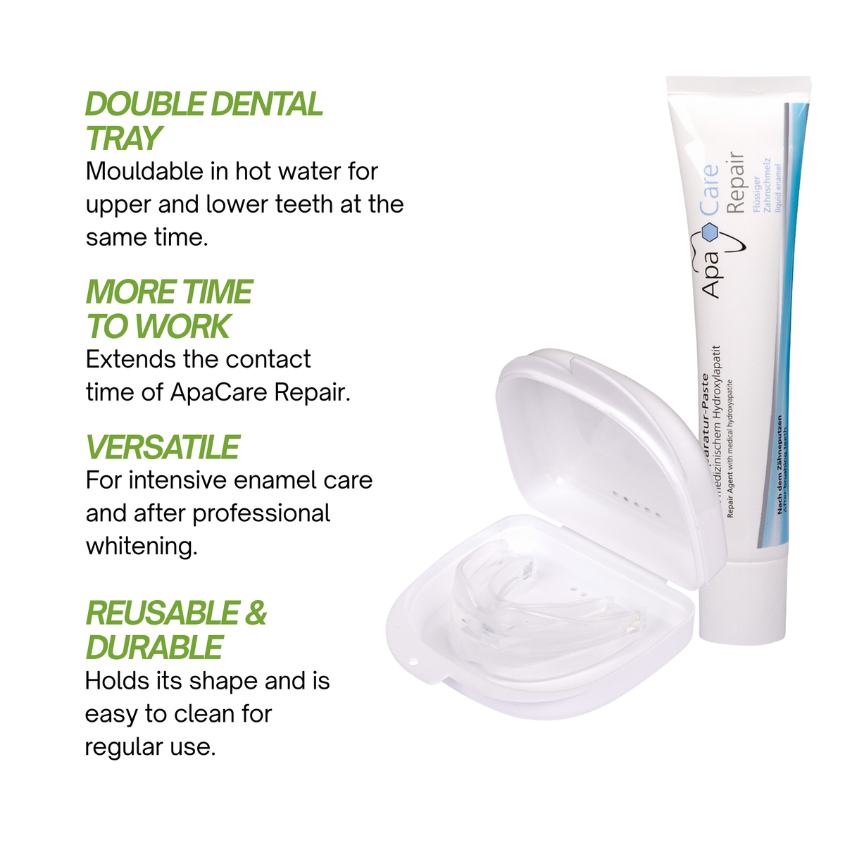 ApaCare Repair double dental tray, mouldable in hot water, reusable, works with Repair paste