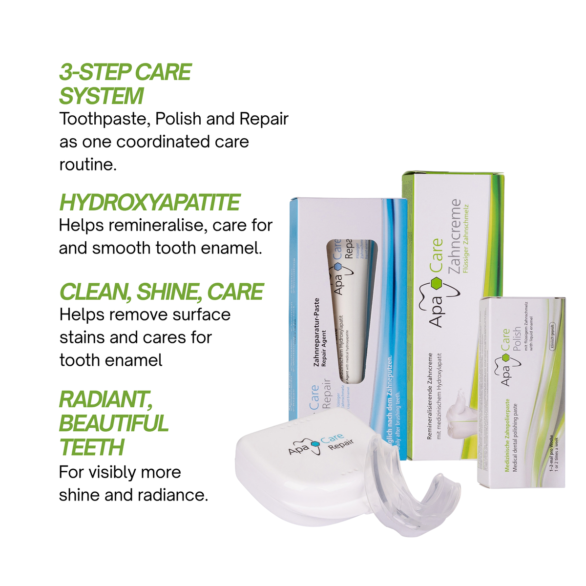 ApaCare Smile & Shine 3-step care system: toothpaste, Polish and Repair