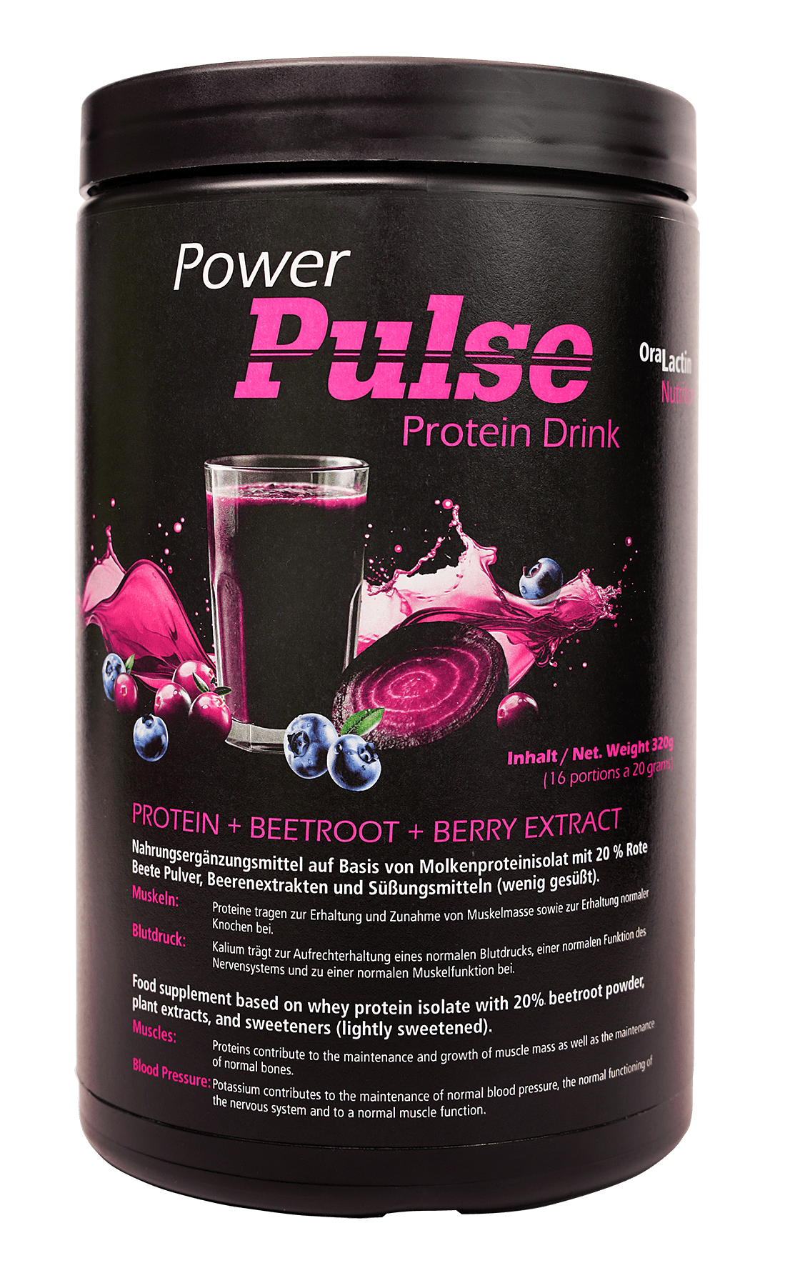 OraLactin Power Pulse Protein Drink 320g container